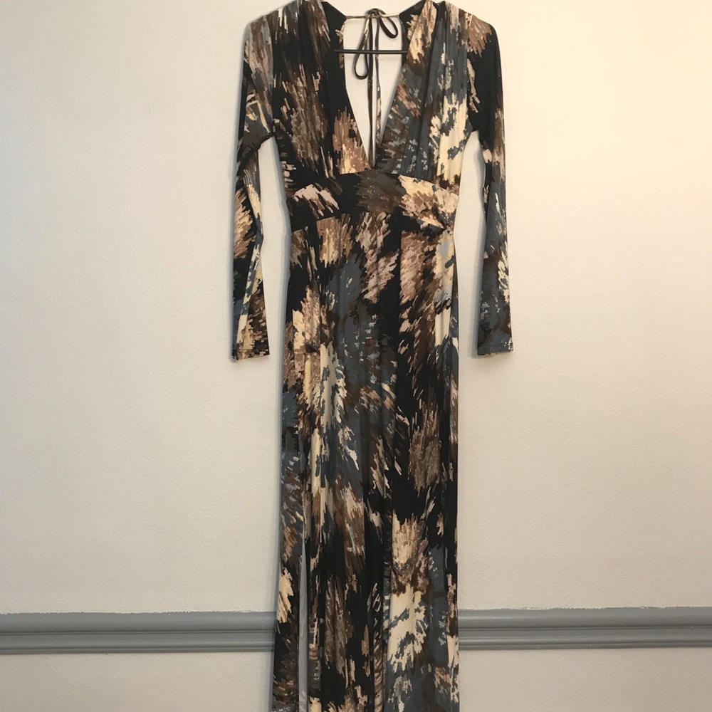 Veronica M Plunging V Neck Open Back Dress